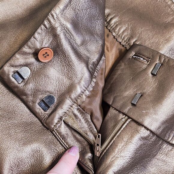 Cache Vintage 90s Leather Low Rise Bootcut Pants Y2K Metallic Bronze 6 NWT - Picture 6 of 9